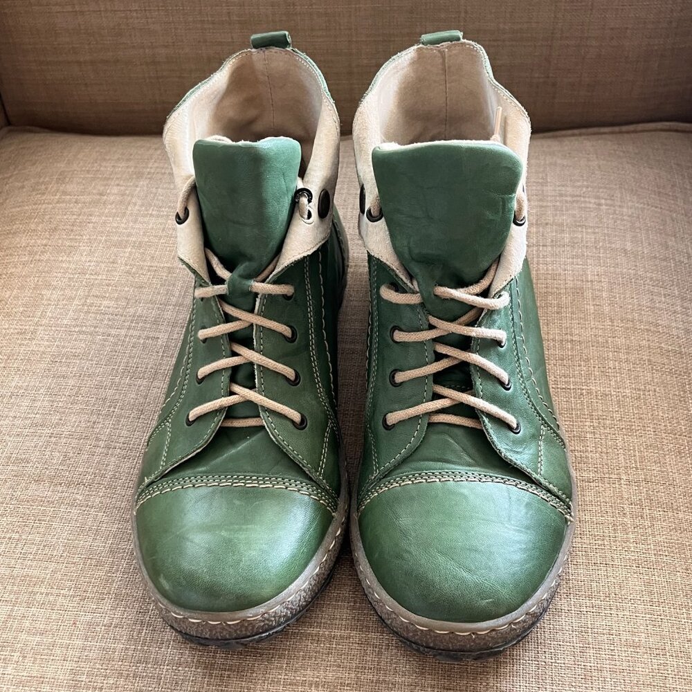 V Italia Green Kiki Leather Ankle Boots Eur Size 40 US Size 9 - 9.5 Cream Lining - Picture 3 of 16